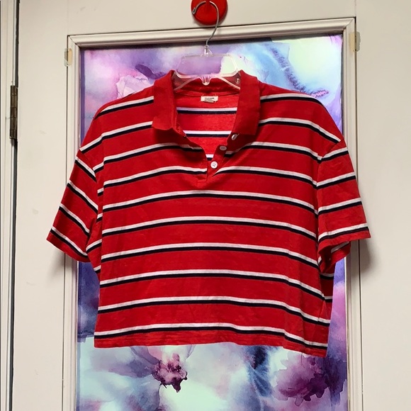 Striped half button up cropped tee - Picture 2 of 4